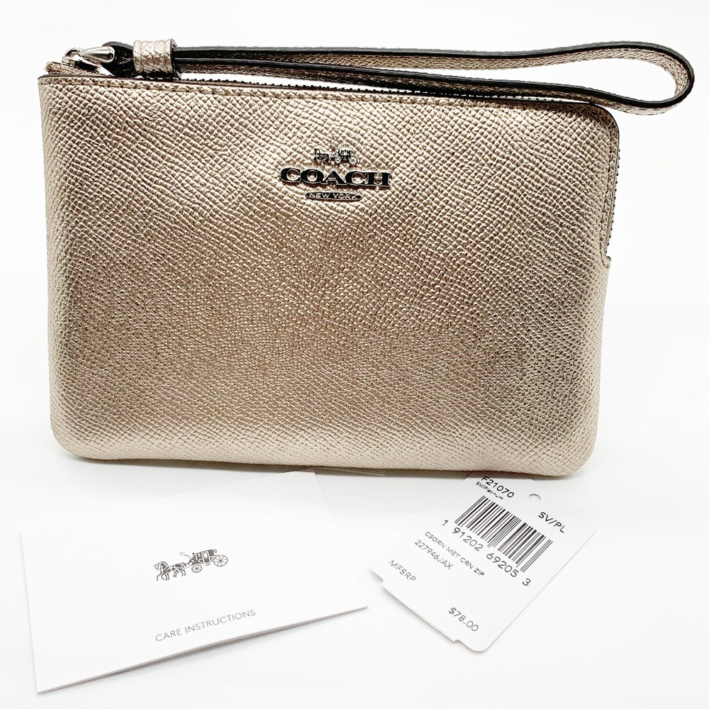 Coach Corner Zip Wristlet - Silver/Platinum